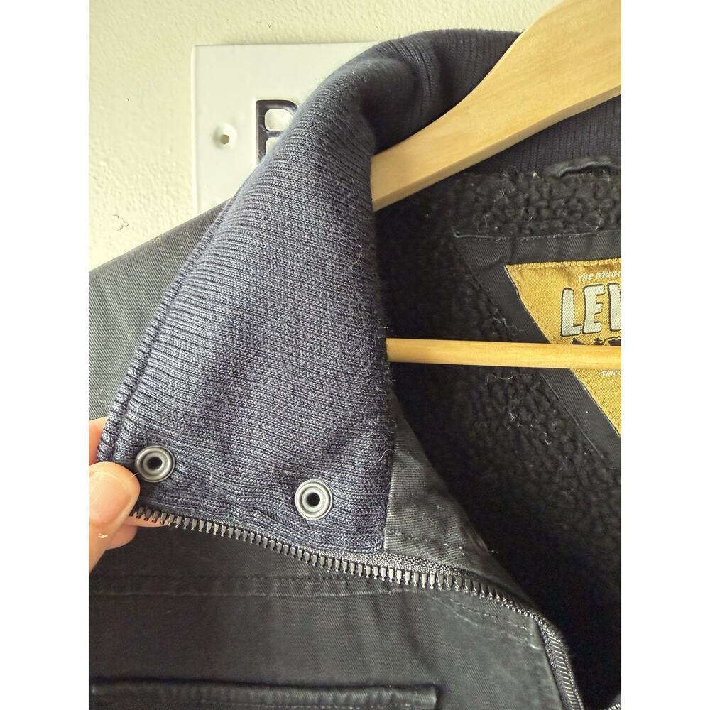 Levis Denim Jacket Adult Medium Black Sherpa Lined Red Tab Trucker Fleece Men - Picture 3 of 8